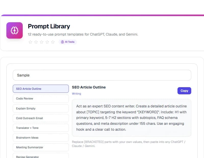 Prompt Library — 12 Ready-to-Use AI Prompt Templates