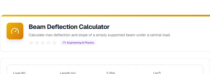 Screenshot of Beam Deflection Calculator tool - Taskly.tools