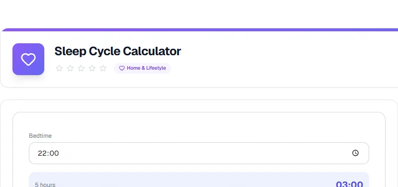 Screenshot of Sleep Cycle Calculator tool - Taskly.tools